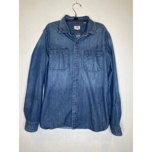 Levi’s Casual Blue Button Down Denim Long Sleeve Women’s Shirt EUC Sz M Cotton